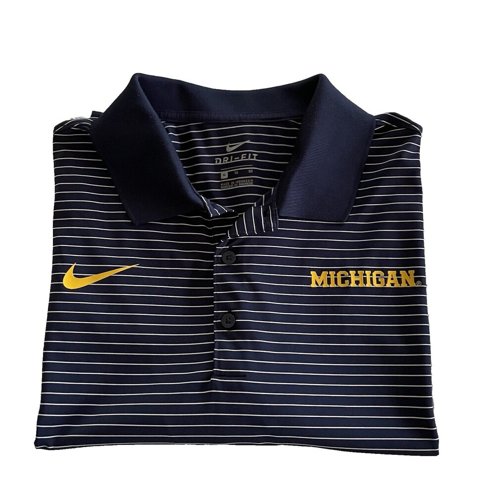 Nike Michigan Wolverines Stadium Stripe Dri-FIT Polo Blue White Mens XL